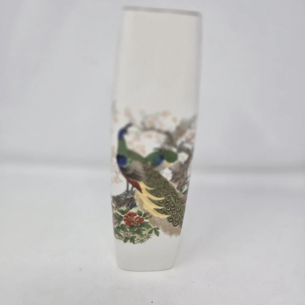 Vintage Crackle‎ Vase Yamaji Japan Peacock Birds 9.5